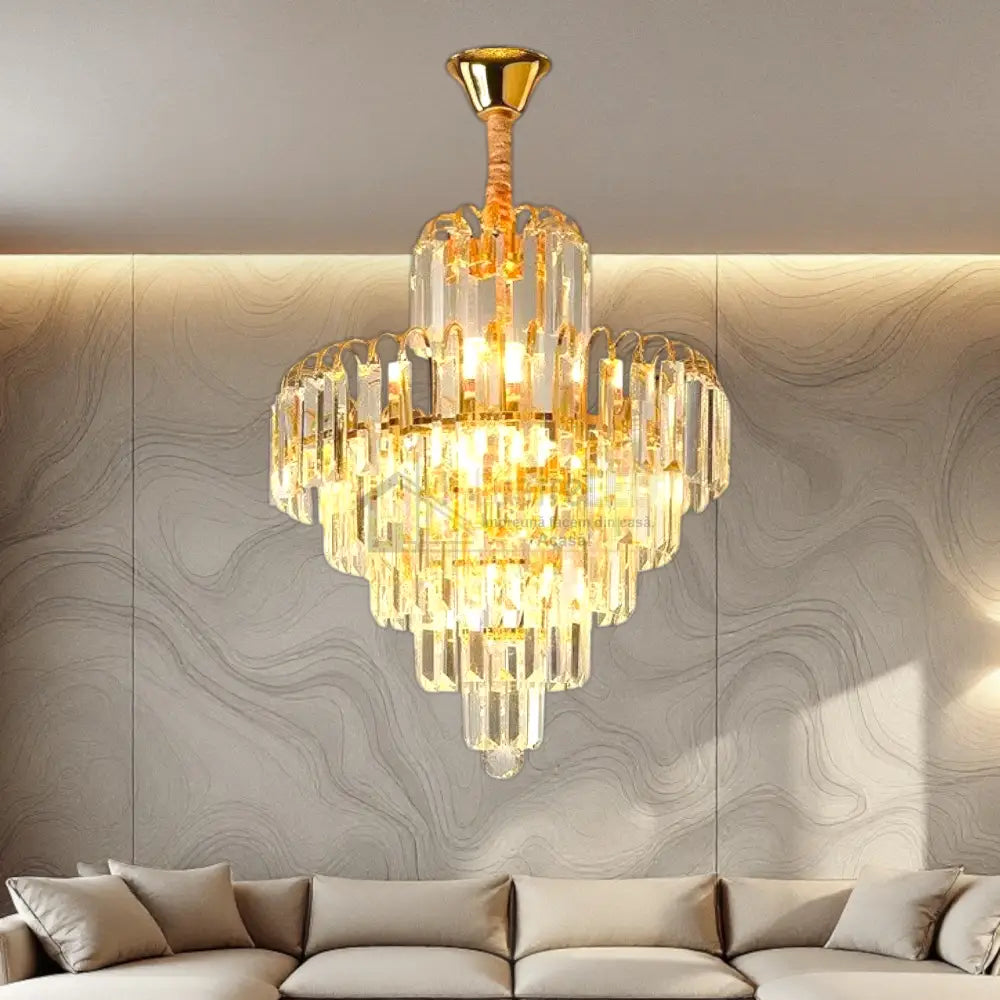 Candelabru Cristal Golden Elegance 5 Becuri E14 si 90cm cu tot cu lant AURIE / CRISTAL / 90CM Chandeliers Crystal