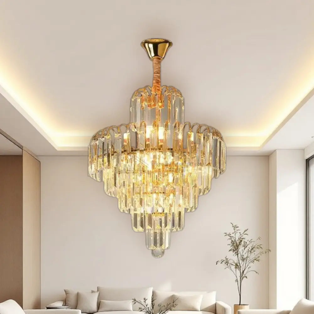 Candelabru Cristal Golden Elegance 5 Becuri E14 si 90cm cu tot cu lant AURIE / CRISTAL / 90CM Chandeliers Crystal