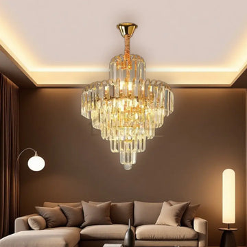 Candelabru Cristal Golden Elegance 5 Becuri E14 si 90cm cu tot cu lant AURIE / CRISTAL / 90CM Chandeliers Crystal