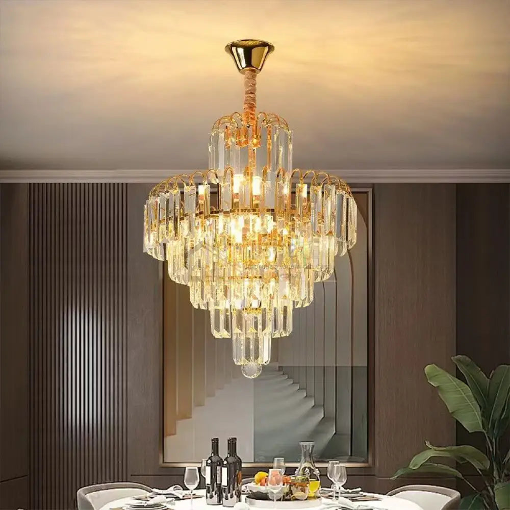 Candelabru Cristal Golden Elegance 5 Becuri E14 si 90cm cu tot cu lant AURIE / CRISTAL / 90CM Chandeliers Crystal