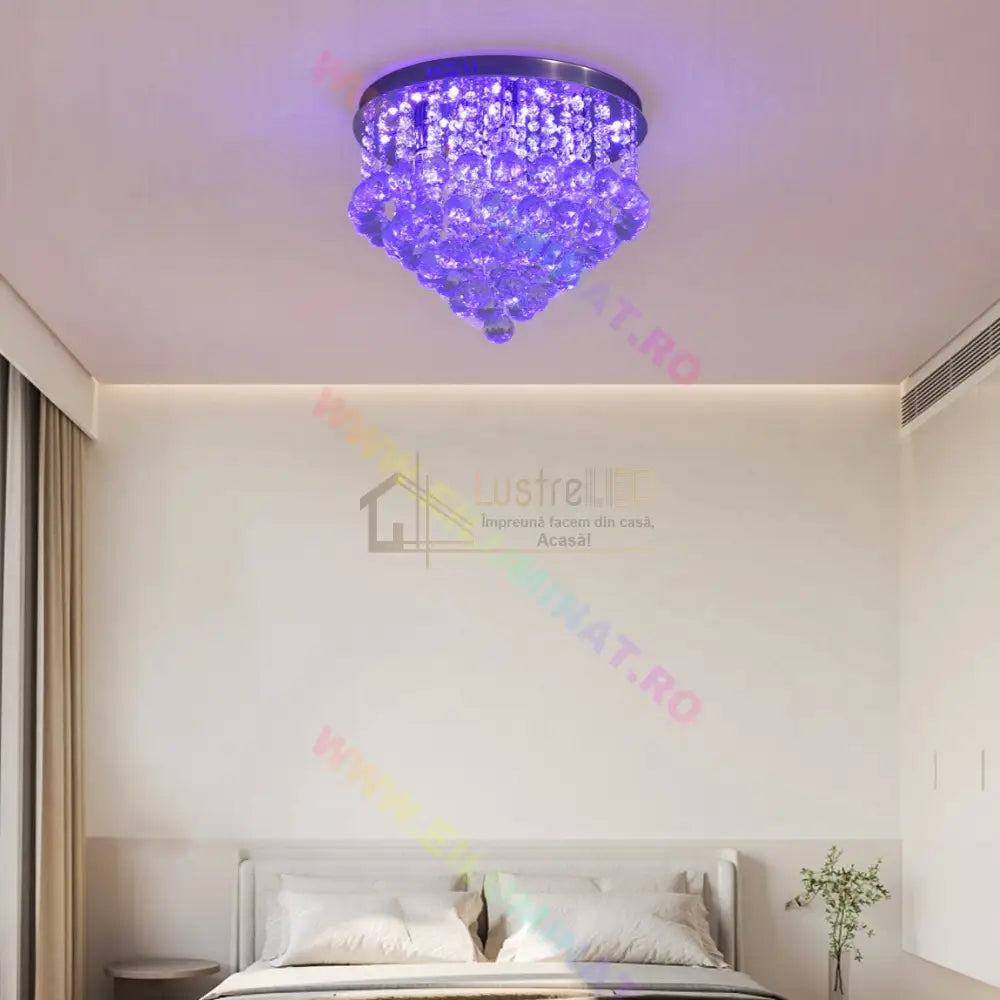 Candelabru Cristal Lory Rgb Telecomanda Argintie / 40Cm Cristal Chandeliers