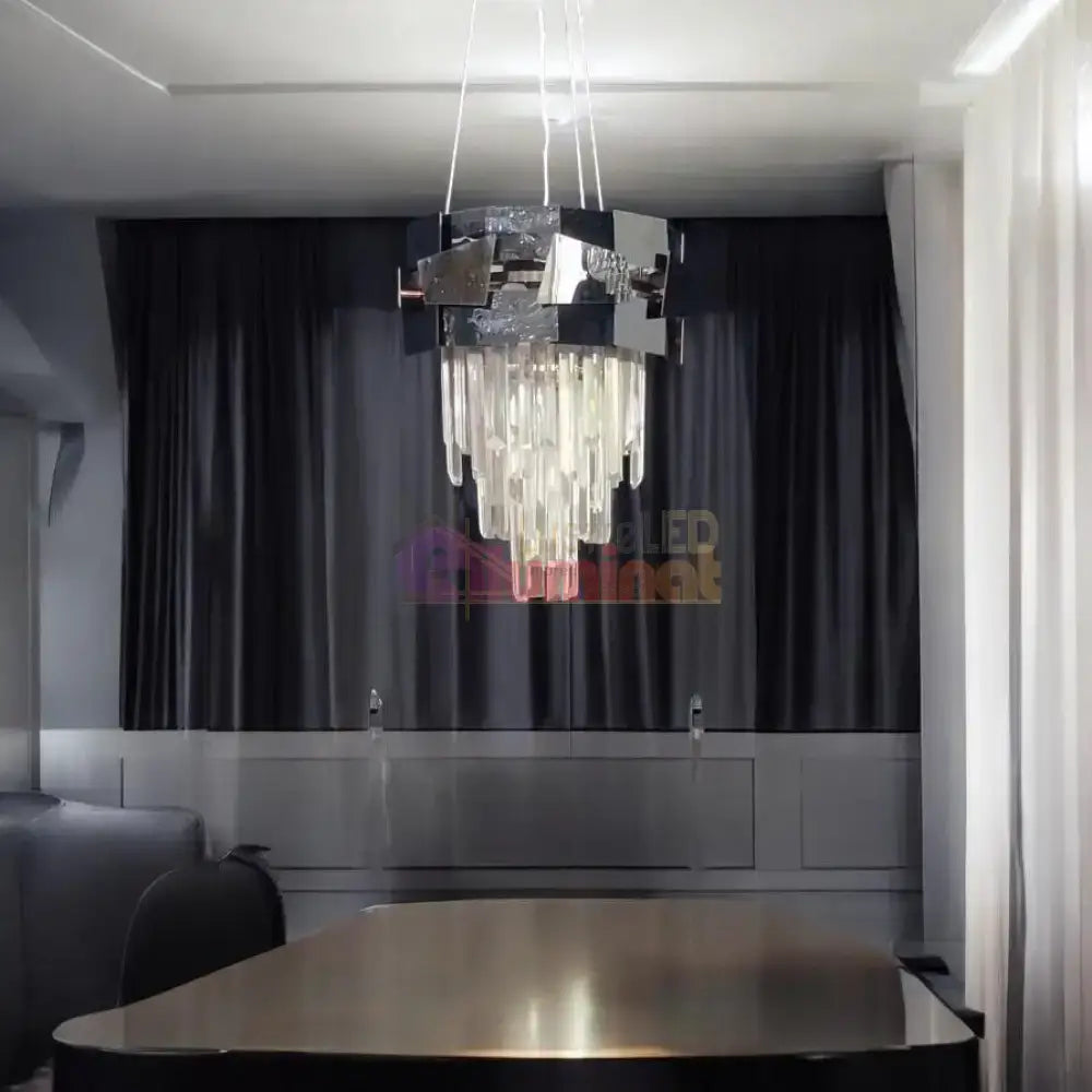 Candelabru Cristal Modern Troy Negru Lucios lustreled.ro