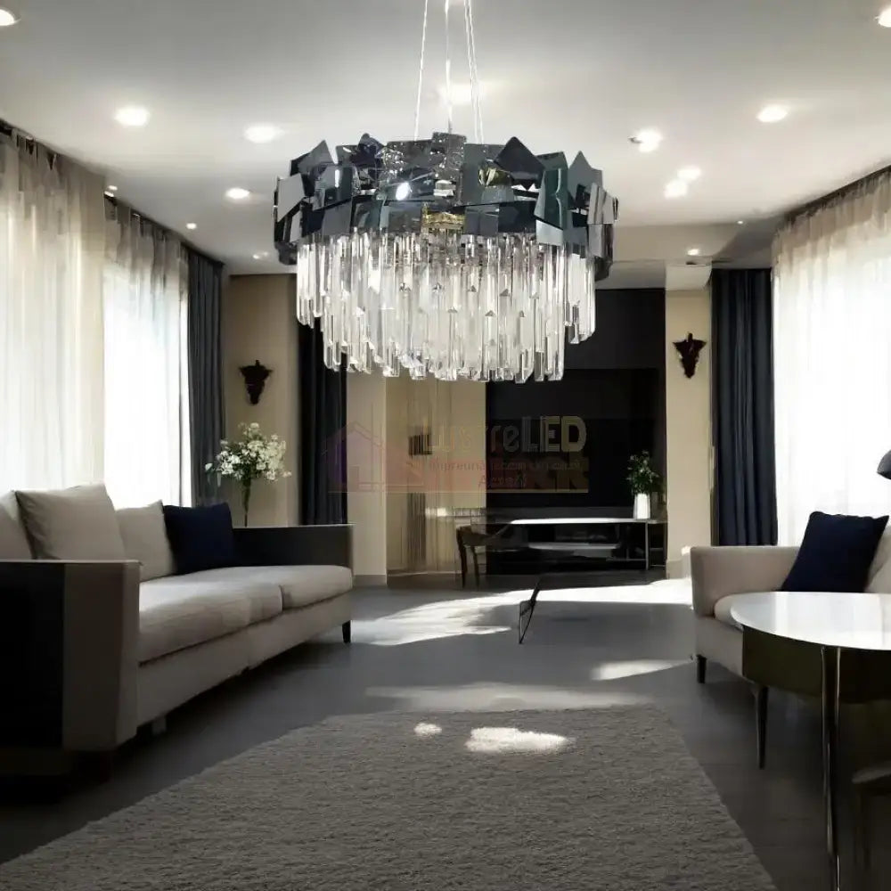 Candelabru Cristal Modern Troy Negru Lucios Chandeliers Crystal