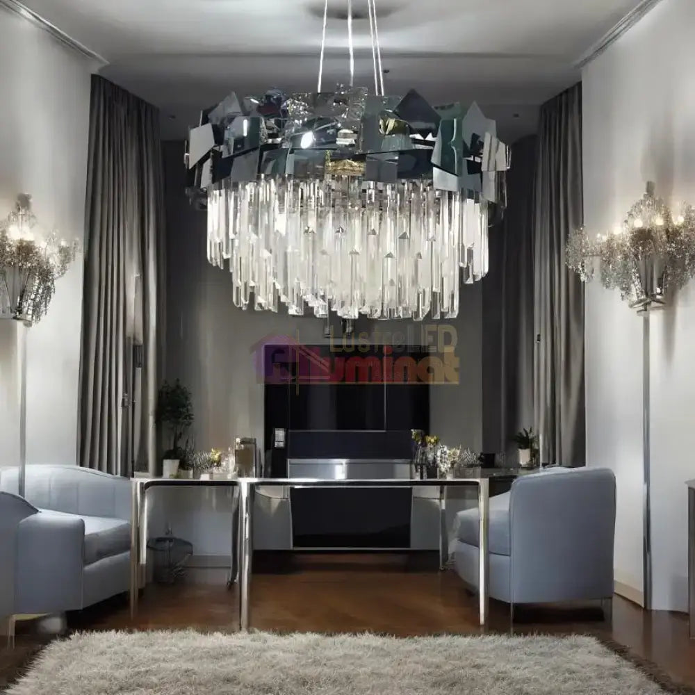 Candelabru Cristal Modern Troy Negru Lucios lustreled.ro