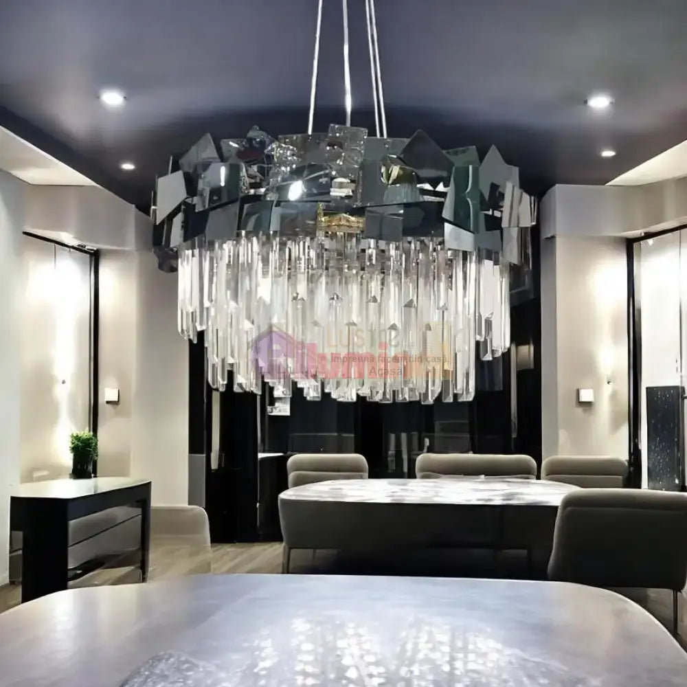 Candelabru Cristal Modern Troy Negru Lucios lustreled.ro