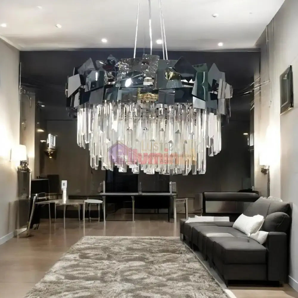 Candelabru Cristal Modern Troy Negru Lucios lustreled.ro