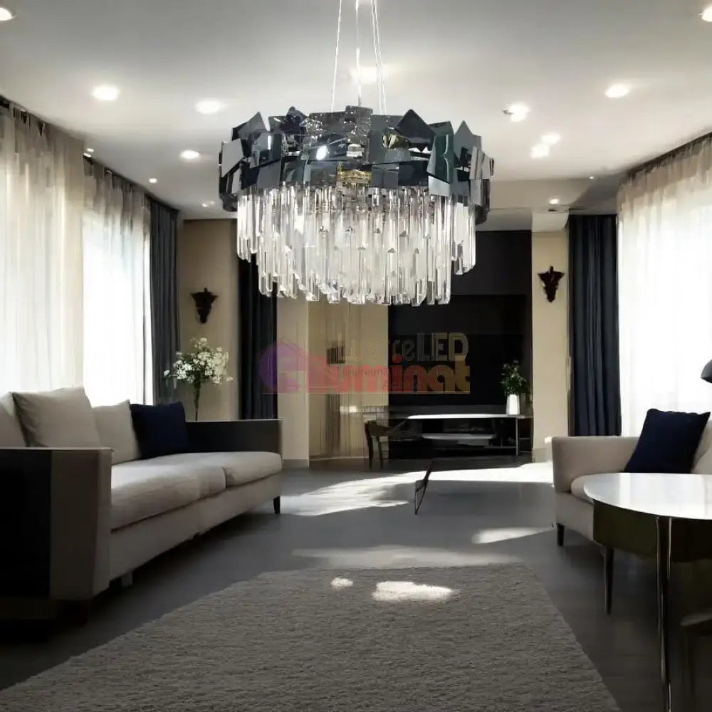 Candelabru Cristal Modern Troy Negru Lucios lustreled.ro