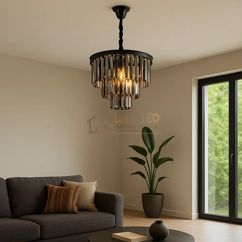 Candelabru Cristal SMOKY BLACK/GREY ROUND 400mm lustreled.ro