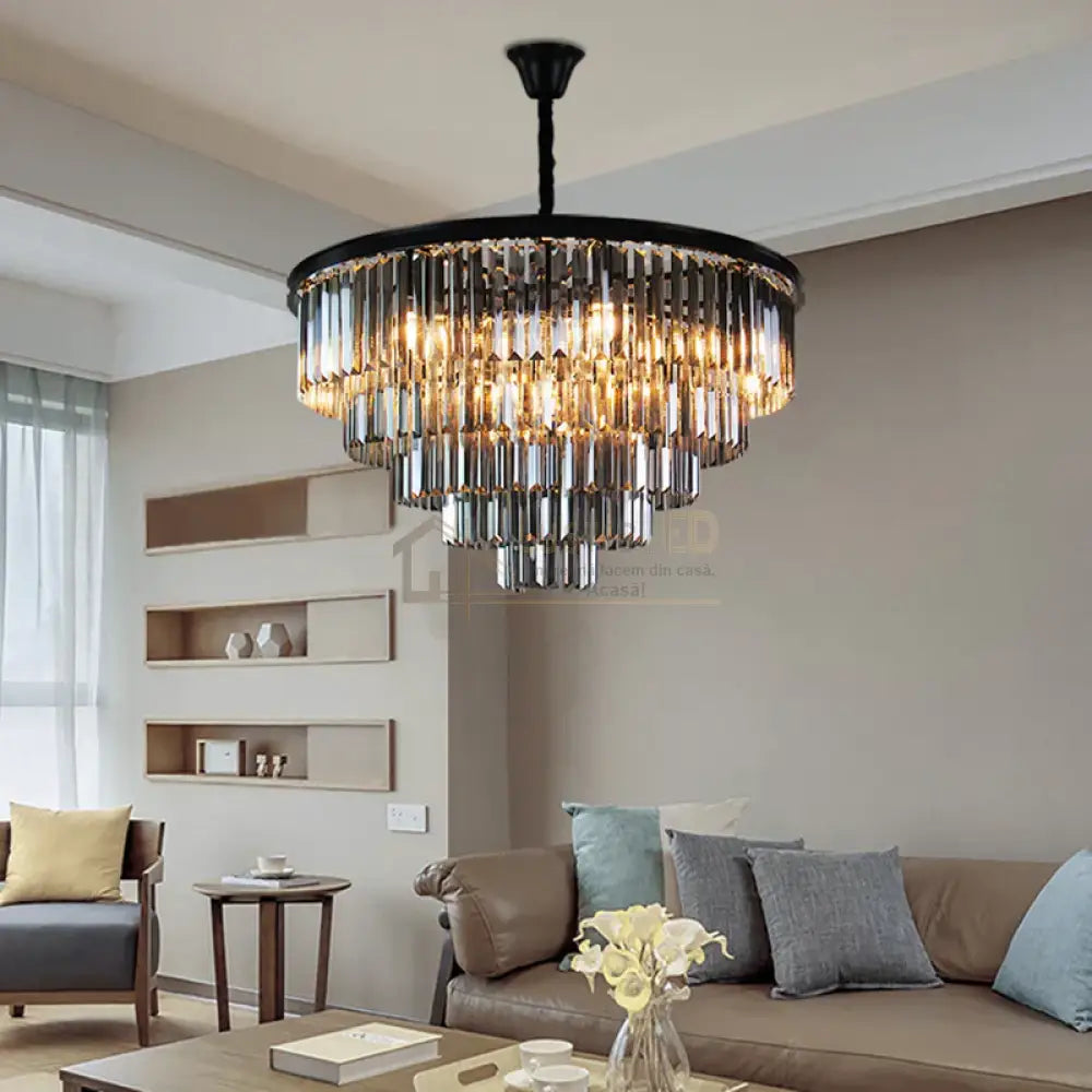 Candelabru Cristal SMOKY BLACK/GREY ROUND 600mm lustreled.ro