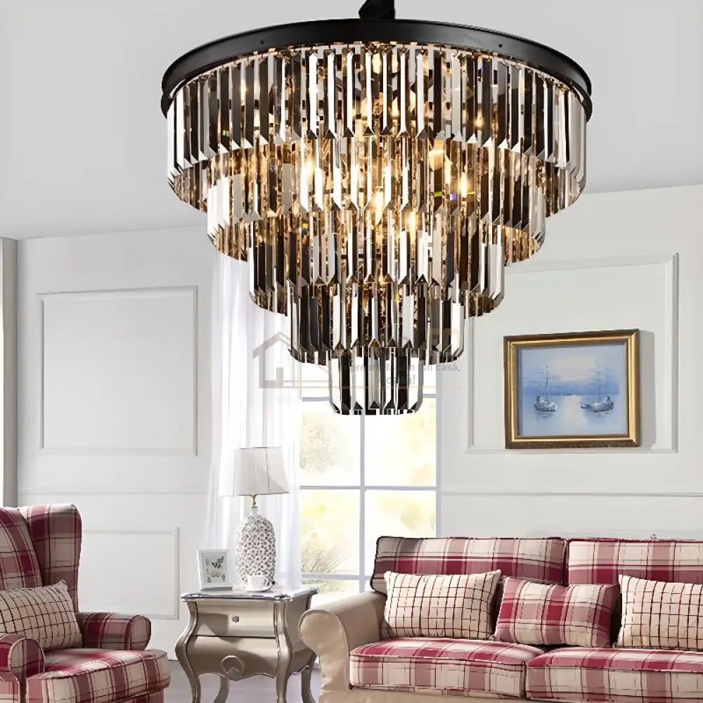 Candelabru Cristal SMOKY BLACK/GREY ROUND 600mm lustreled.ro