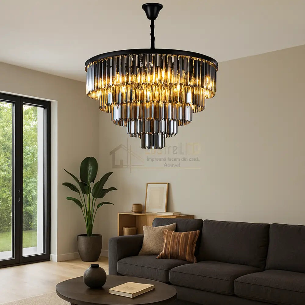Candelabru Cristal SMOKY BLACK/GREY ROUND 600mm lustreled.ro