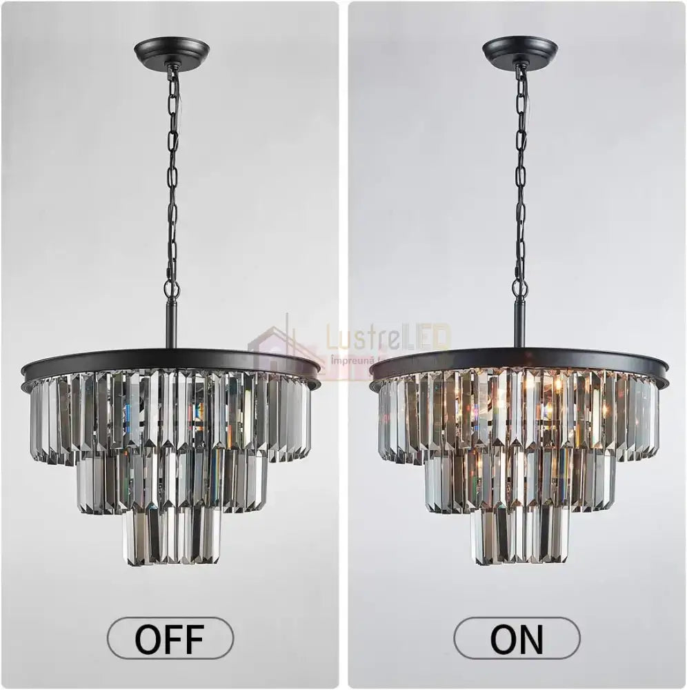 Candelabru Cristal SMOKY BLACK ROUND 600mm NEGRU + GRI / 60CM / CRISTAL Chandeliers Crystal