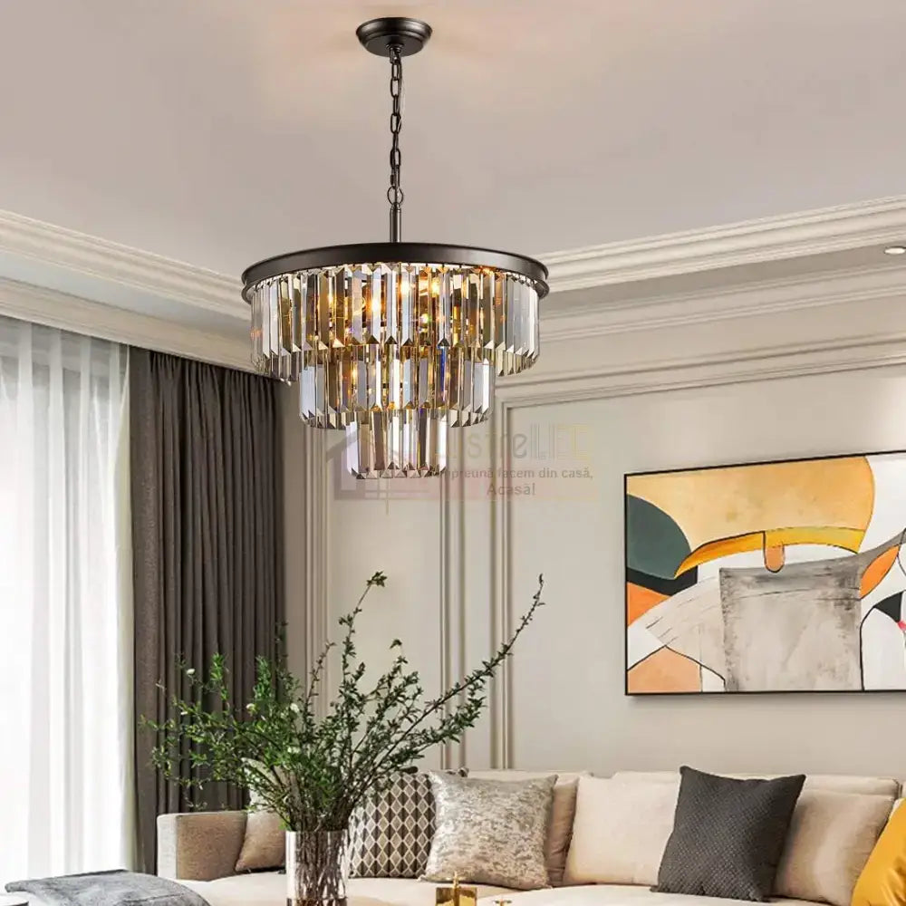 Candelabru Cristal SMOKY BLACK ROUND 600mm NEGRU + GRI / 60CM / CRISTAL Chandeliers Crystal