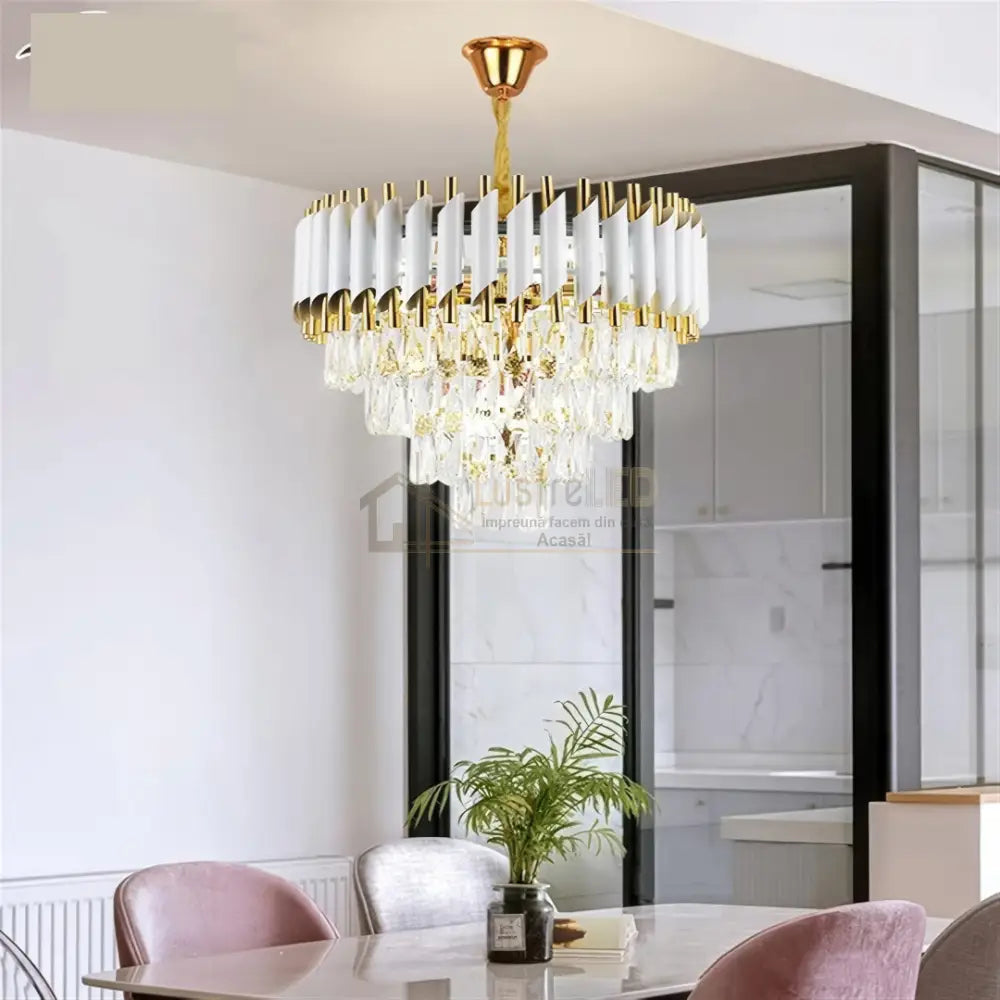 Candelabru Cristal 400MM WHITE PANTHER 8801/400 ALB + AURIU / CRISTAL / 40CM Chandeliers Crystal