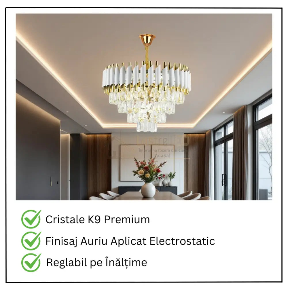 Candelabru Cristal 400MM WHITE PANTHER 8801/400 ALB + AURIU / CRISTAL / 40CM Chandeliers Crystal