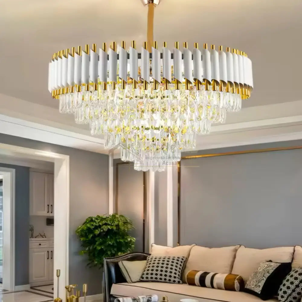Candelabru Cristal 750MM WHITE PANTHER 8801/750 ALB + AURIU / 75CM / CRISTAL Chandeliers Crystal