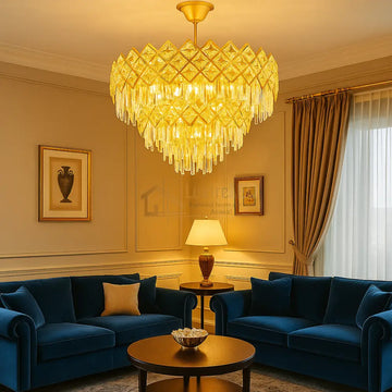 Candelabru Cristal Yanni Gold Deluxe Double Level lustreled.ro