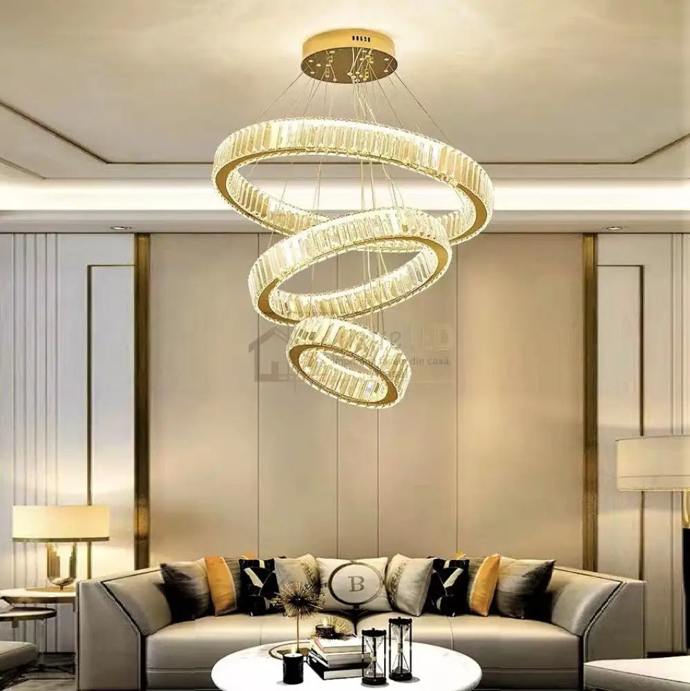 Candelabru Led 100W Cristal Royal Gold 3 Segmente Telecomanda Chandeliers Crystal