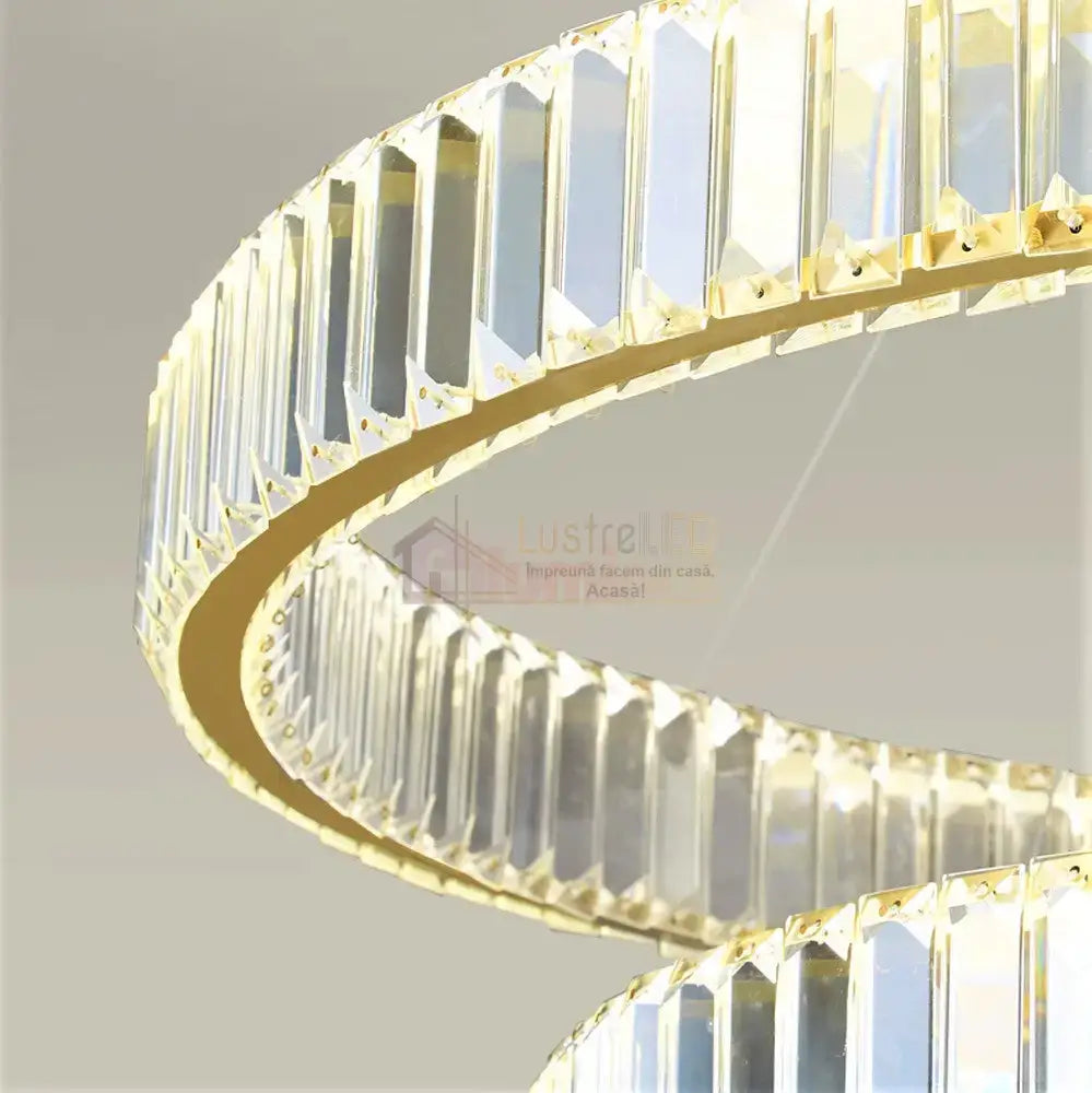 Candelabru Led 140W Cristal Royal Gold 4 Segmente Telecomanda Chandeliers Crystal