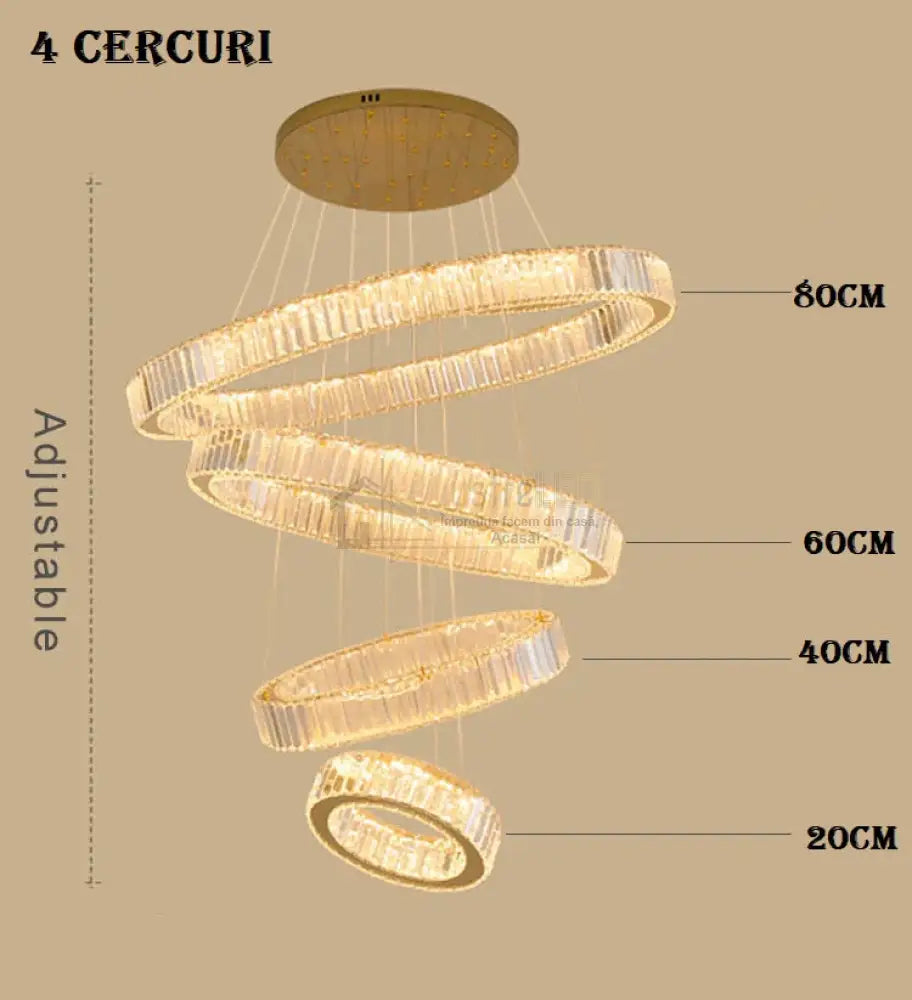 Candelabru Led 140W Cristal Royal Gold 4 Segmente Telecomanda Chandeliers Crystal