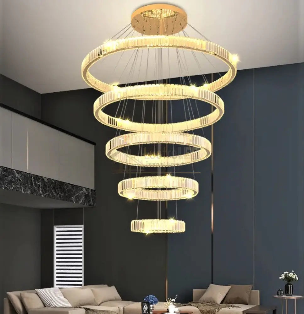 Candelabru Led 180W Cristal Royal Gold 5 Segmente Telecomanda Chandeliers Crystal