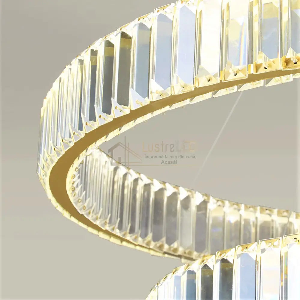 Candelabru Led 80W Cristal Royal Gold 2 Segmente 40 + 60Cm Telecomanda Chandeliers Crystal