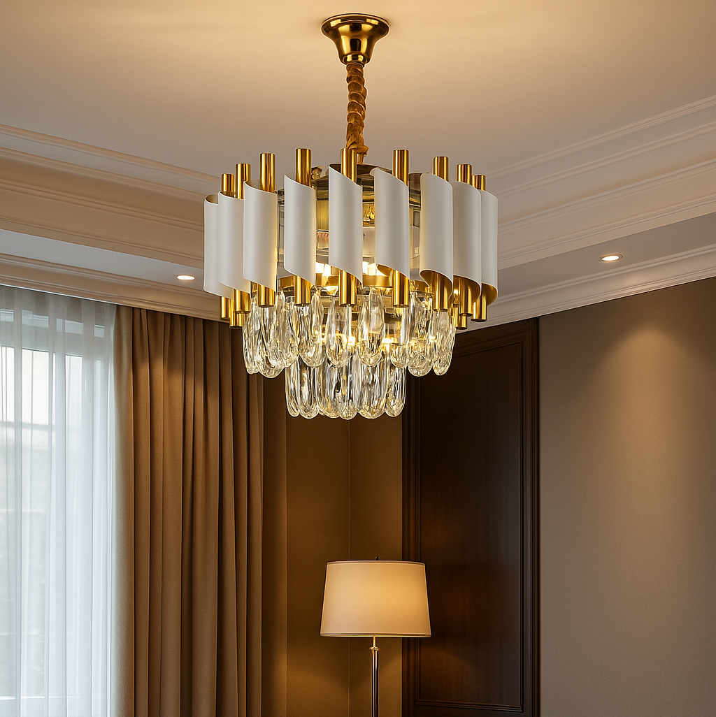 Candelabru Cristal WHITE PANTHER 30CM ALB + AURIU / CRISTAL / 30CM Chandeliers Crystal