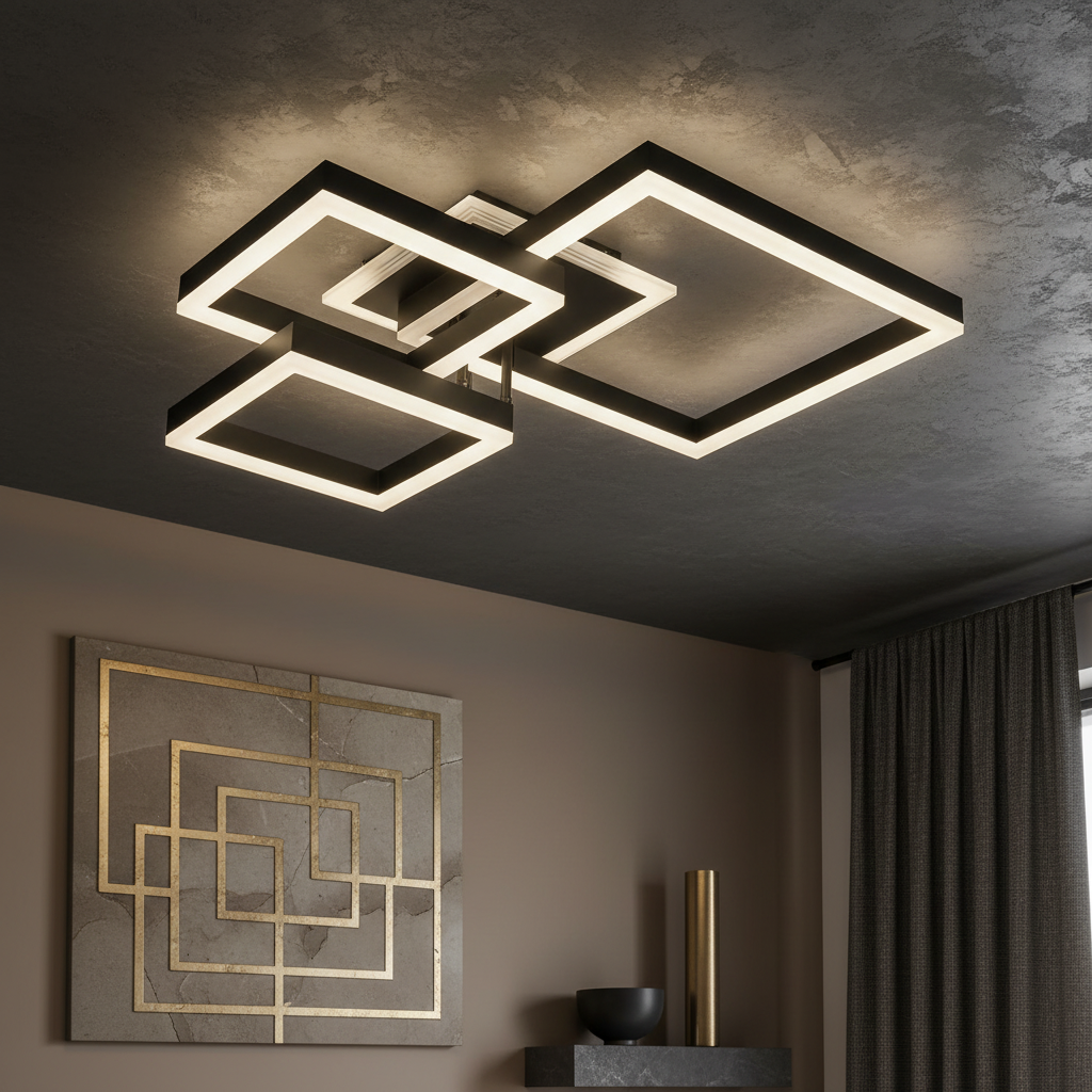 Lustra LED KENO 3 SQUARES Black Echivalent 400W Telecomanda