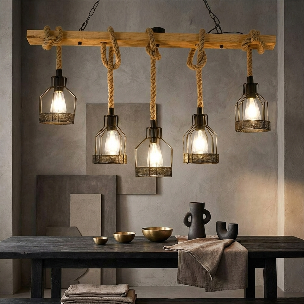 Lustra Wood Design Iron Cage 5XE27