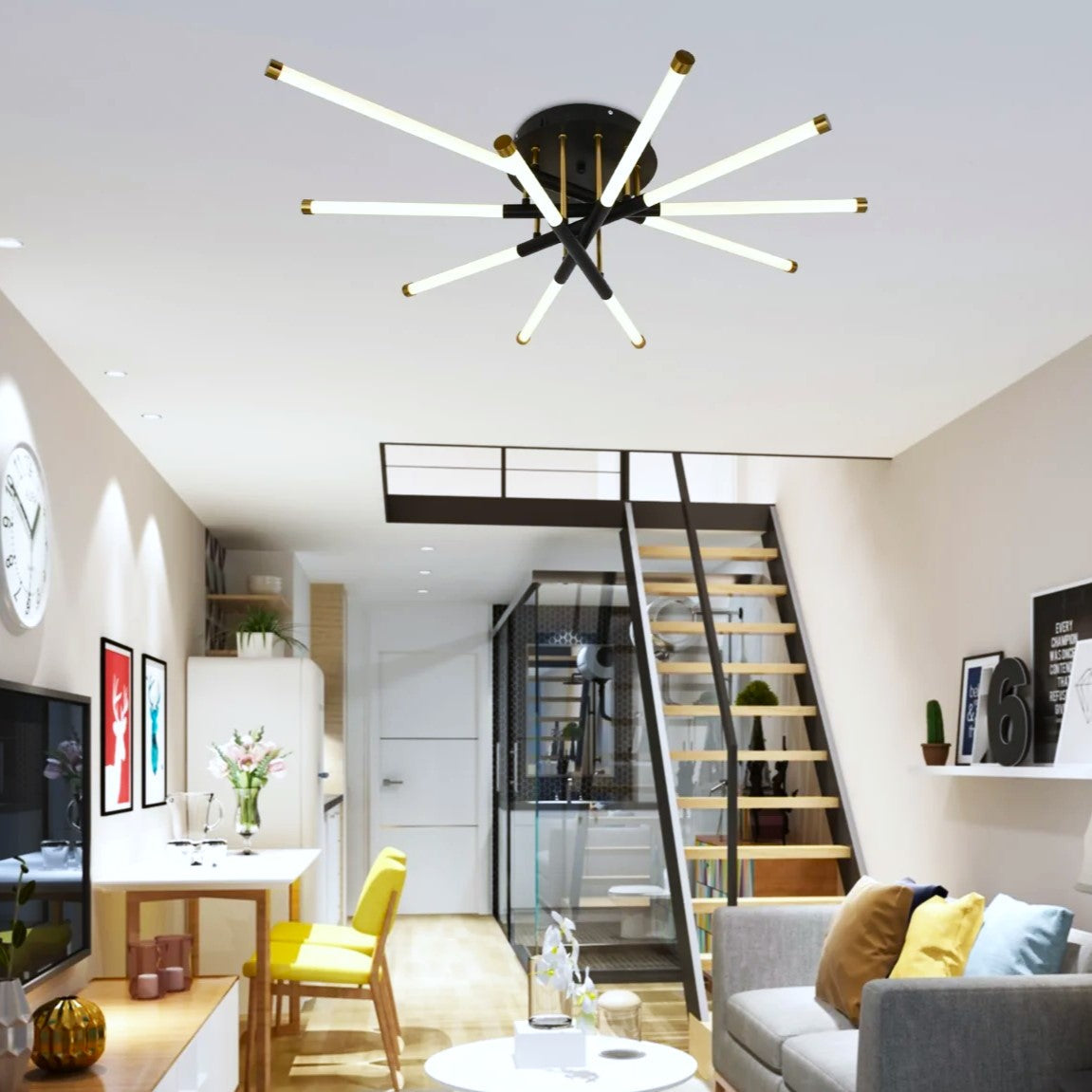 Lustra LED Linnes Style Black+Gold Echivalent 400W Telecomanda