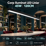 Corp Iluminat LED Liniar BRILLOX 45W 120cm Suspendat/Aplicat Negru