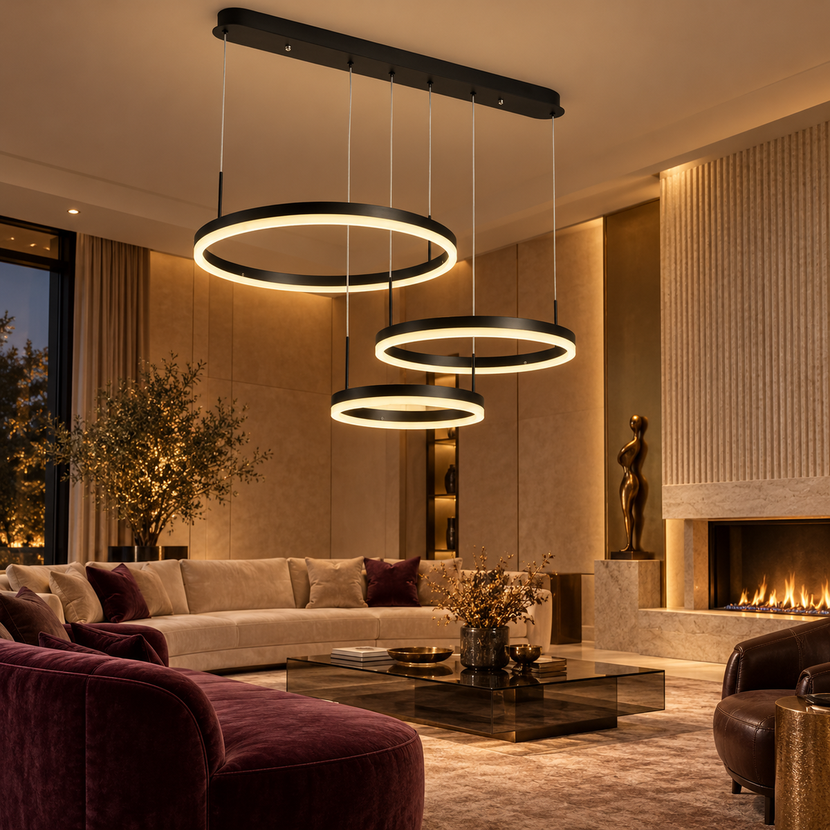 Lustra LED 150W CASSANDRA Circle Black 3 Segmente Echivalent 600W