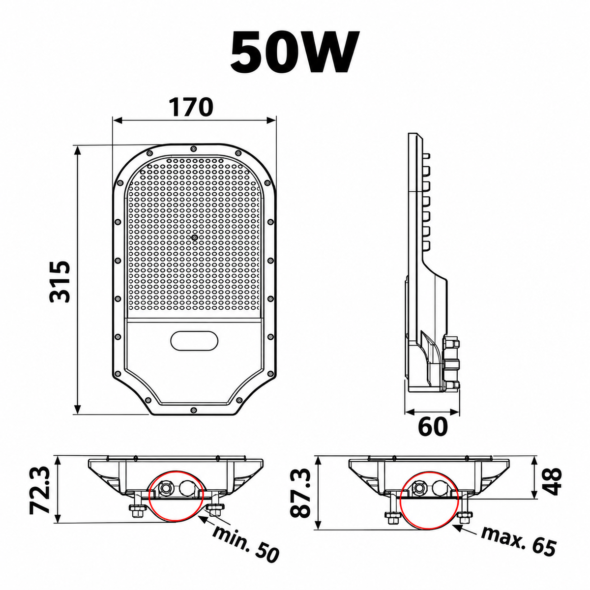Lampa LED Orlando Pro Grey 50W | 7500lm | 6400K | IP65