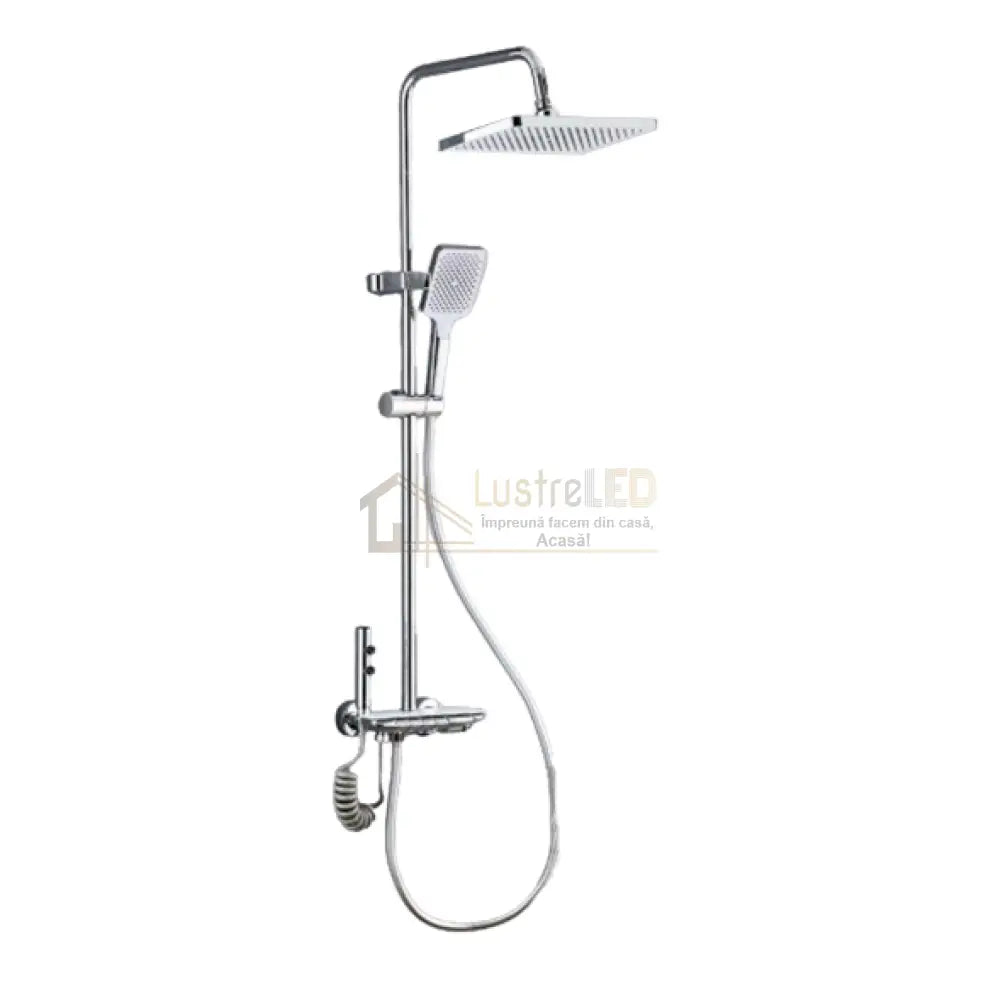 Coloana de Dus 4 Functii Cromata cu Polita din Sticla Alba