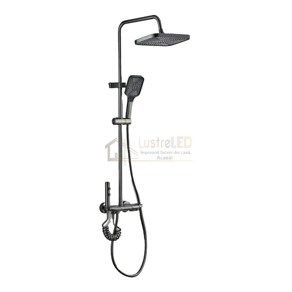 Coloana de Dus 4 Functii Negru Mat cu Polita din Sticla