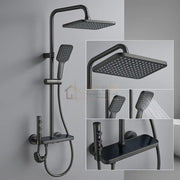 Coloana de Dus 4 Functii Negru Mat cu Polita din Sticla