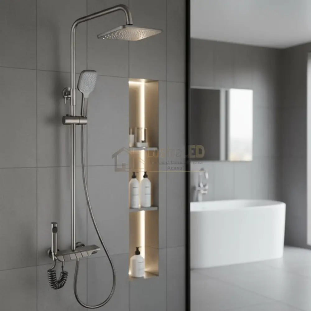 Coloana de Dus Gri Design Modern cu Cap Tip Ploaie