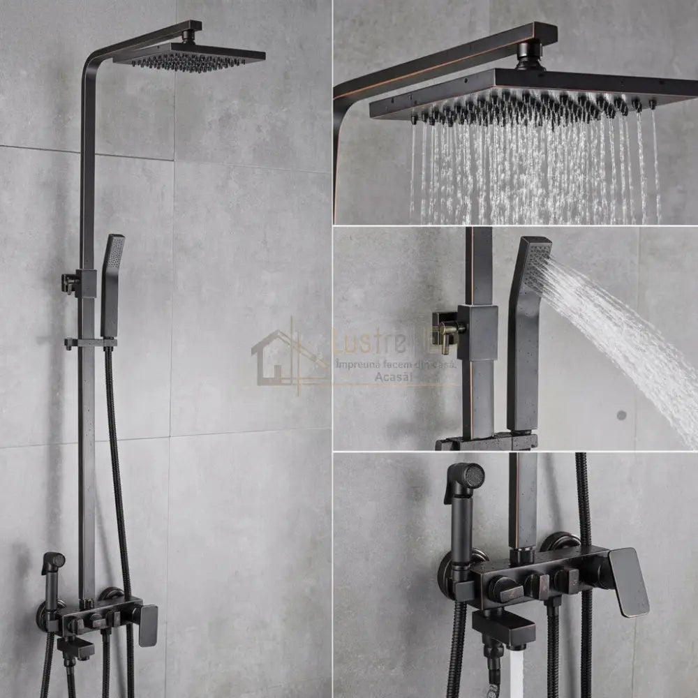 Coloana de Dus Negru Antichizat 4 Functii din Alama Sanitara