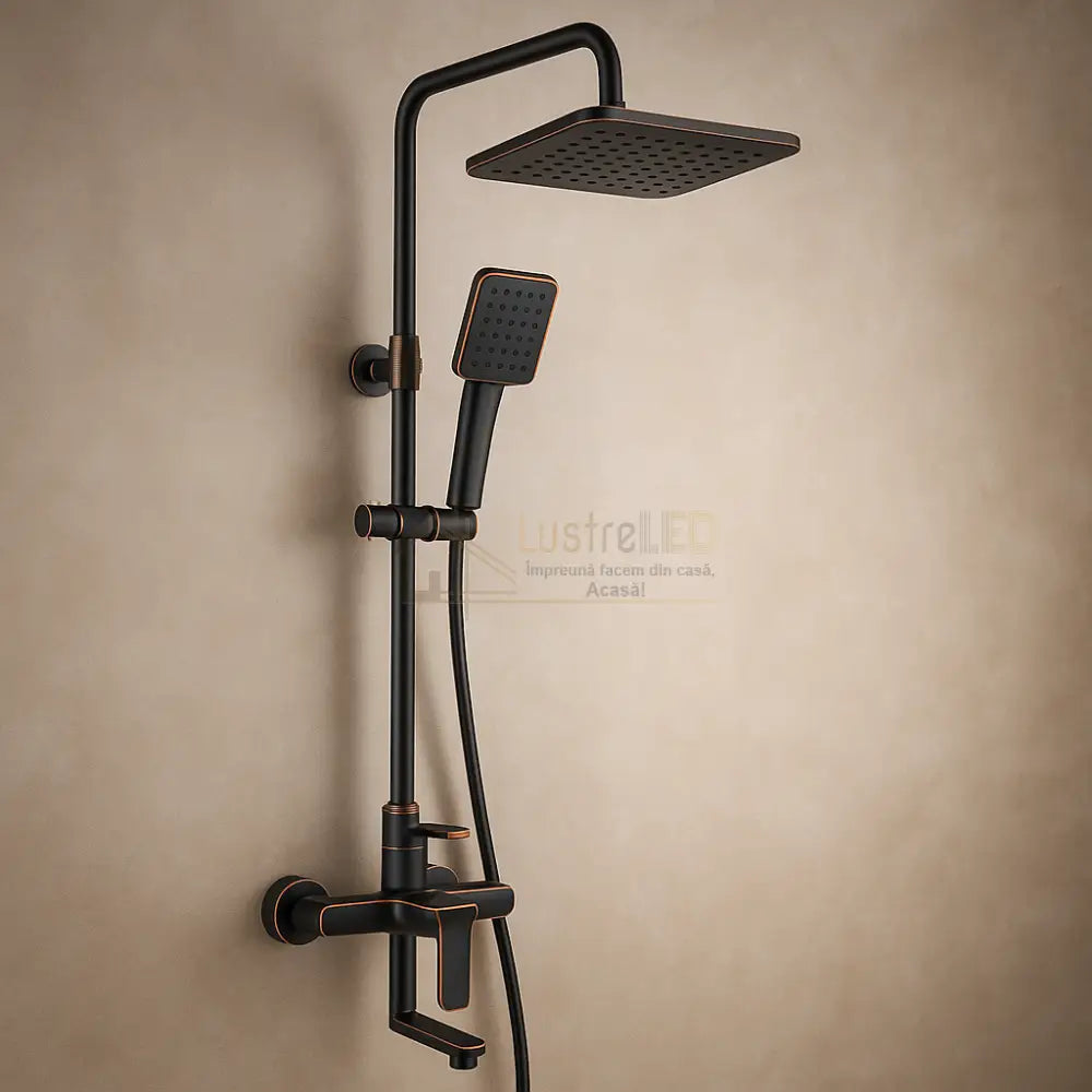 Coloana de Dus Premium Negru Antichizat cu Insertii Cupru 3 Functii