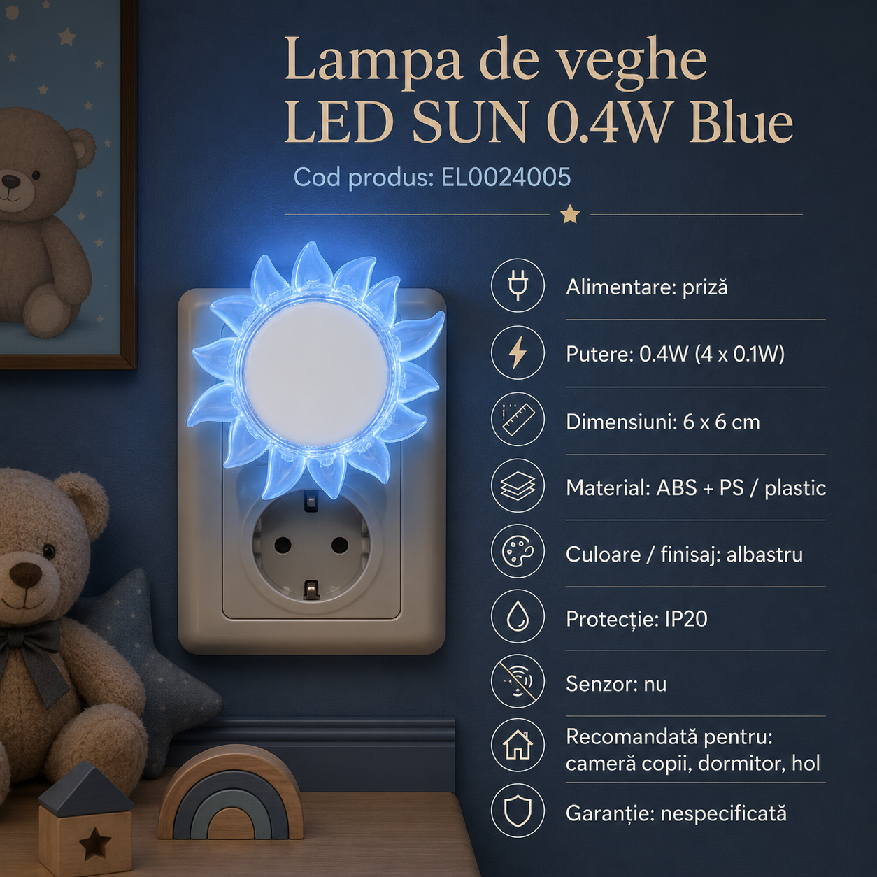 Lampa de veghe LED SUN 0.4W Blue