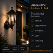 Aplica Exterior Tip Felinar Lanterna 4 Black IP44 Eglo 1xE27 Resigilat R2