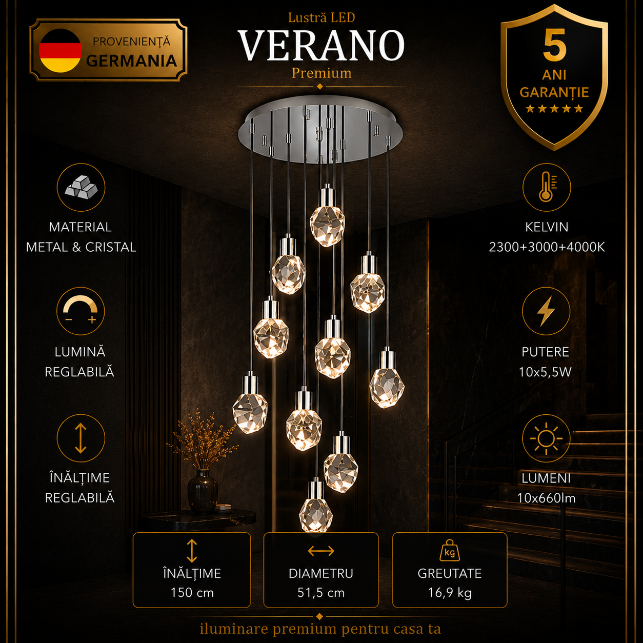 Lustra LED Premium Verano Silver Echivalent 650W