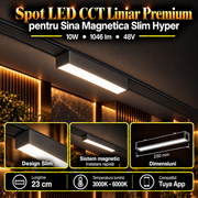 Spot LED Magnetic Liniar Premium Hyper Black 10W | 23CM | 48V | 3 Tipuri de Lumina