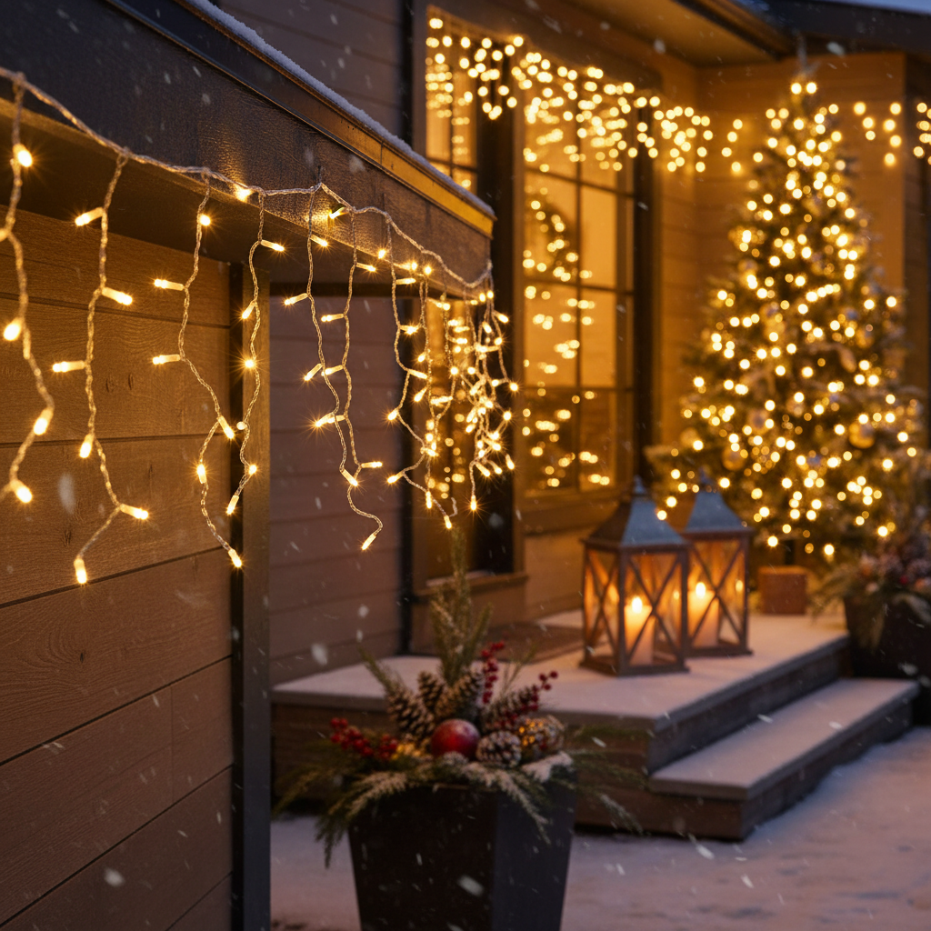 Instalatie LED Perdea Snowvale 10x0.6m Lumina Alb Cald 400 LED-uri Fir Alb IP44