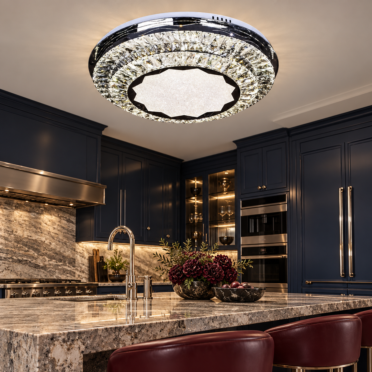 Lustra LED Cristal Silver Halo Echivalent 600W Telecomanda