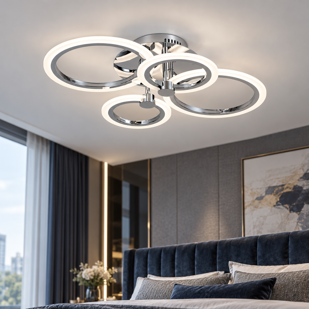 Lustra LED 2+2 Circle Chrome Echivalent 400W Telecomanda