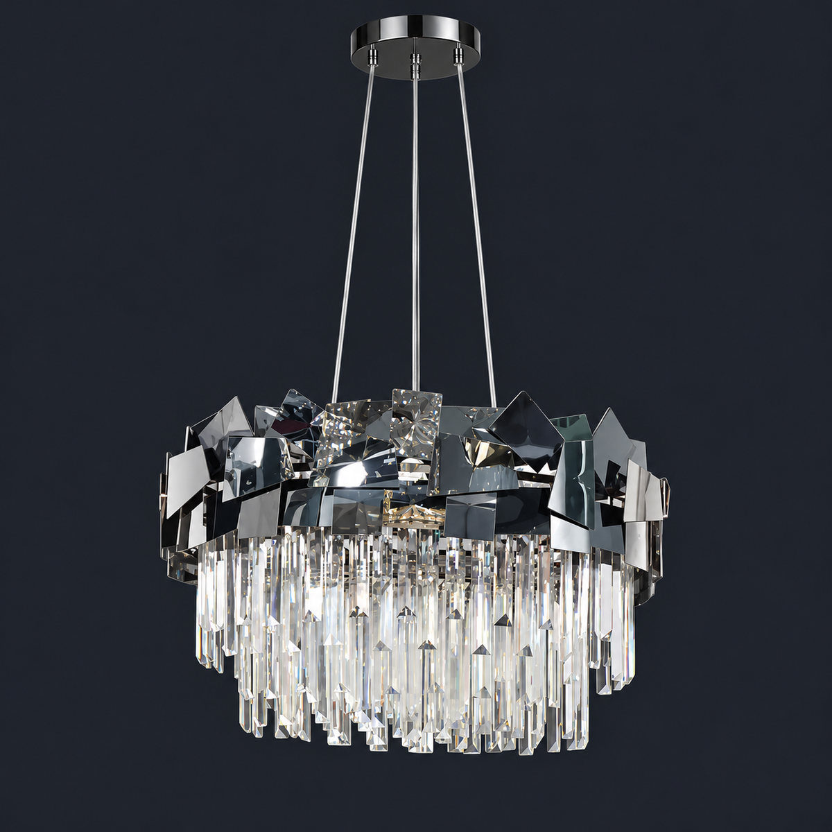 Candelabru Cristal Modern Troy Negru Lucios