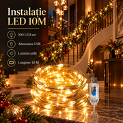 Instalatie LED Liniara 100 LED-uri 10M | 8 Moduri | USB | 3000K