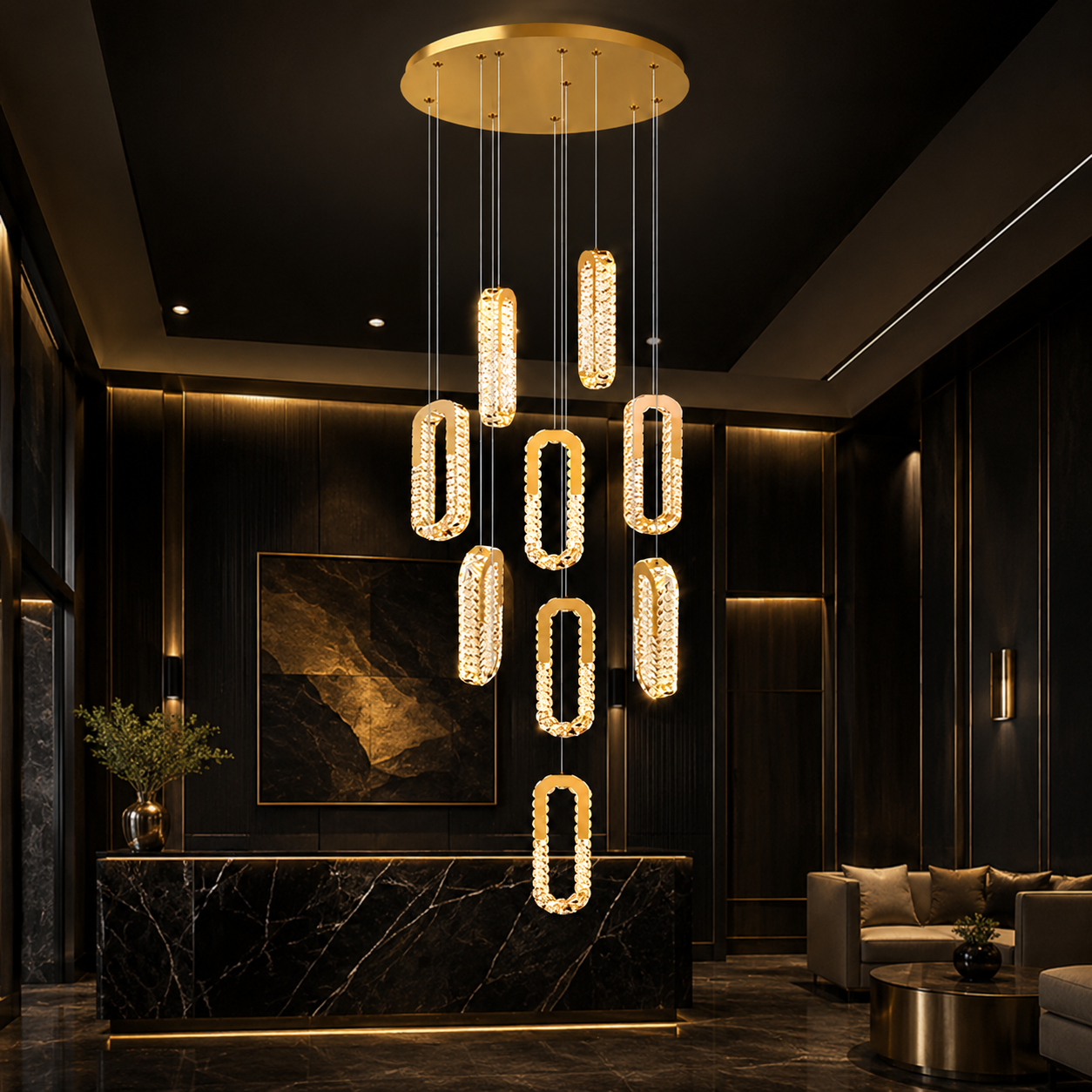 Lustra LED Suspendata FIORI Gold Premium Echivalent 1000W Telecomanda
