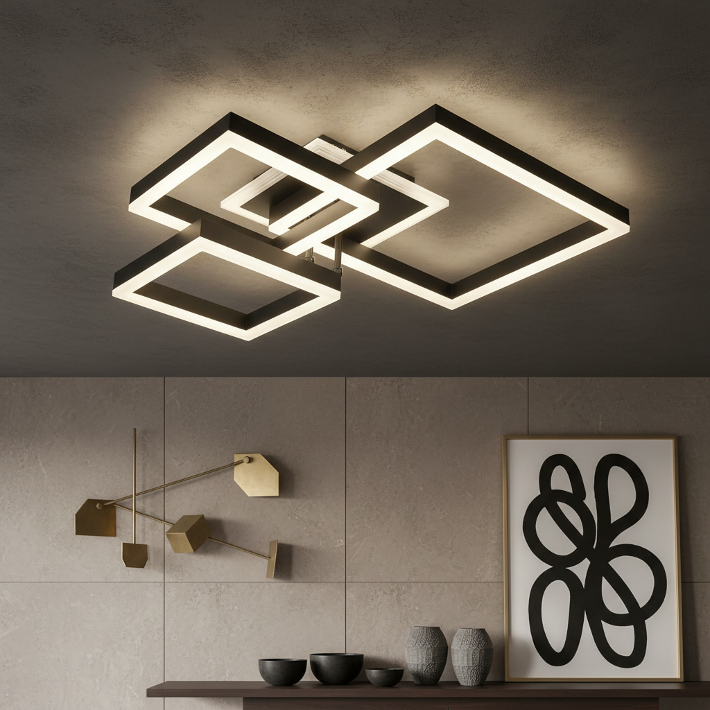 Lustra LED KENO 3 SQUARES Black Echivalent 400W Telecomanda